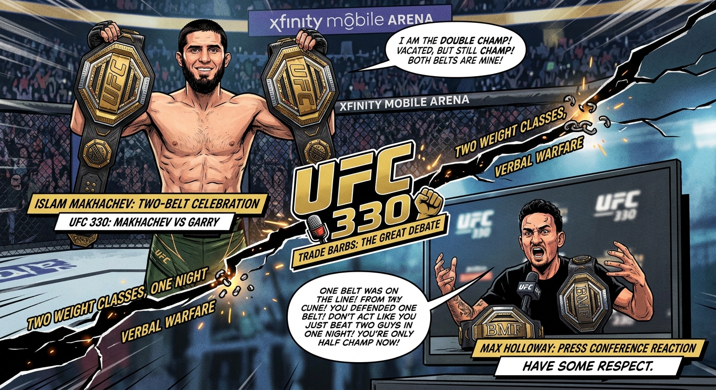 Islam Makhachev și Max Holloway au schimbat replici tăioase din cauza celor două centuri afișate la UFC 330